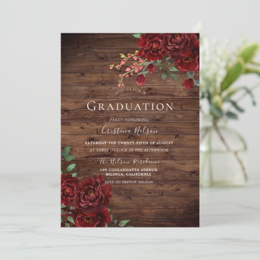 Rustic Red Rose Romantic Floral Gradual Party Kaart (Staand voorkant)