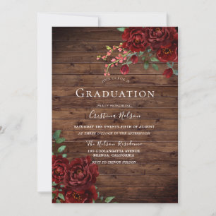 Rustic Red Rose Romantic Floral Gradual Party Kaart