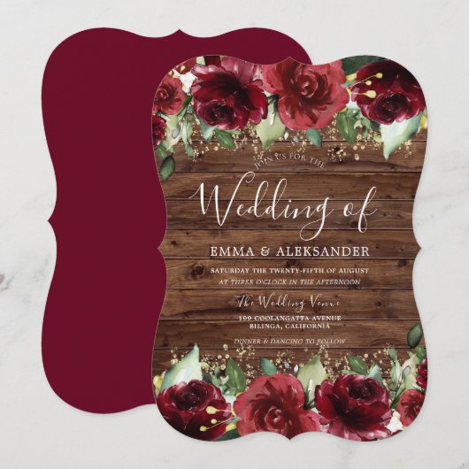 Rustic Red Roses Country Floral Wedding Kaart (Voorkant / Achterkant)