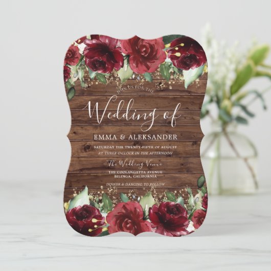 Rustic Red Roses Country Floral Wedding Kaart (Staand voorkant)