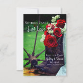 Rustic Red Roses Cowboy Boots Western huwelijk Save The Date (Voorkant)