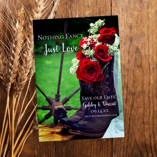 Rustic Red Roses Cowboy Boots Western huwelijk Save The Date