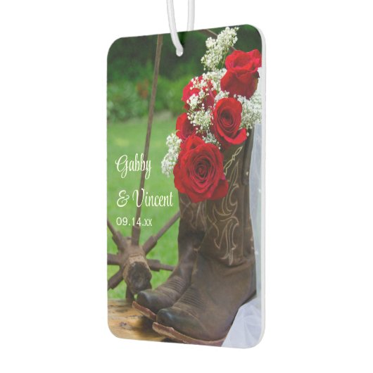 Rustic Red Roses en Cowboy Boots country Wedding Luchtverfrisser (Links)