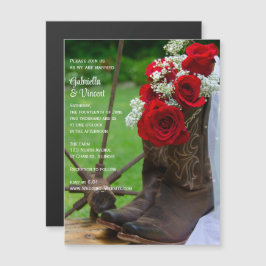 Rustic Red Roses en Cowboy Boots country Wedding Magnetische Uitnodiging