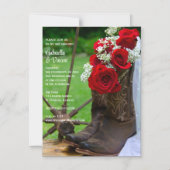 Rustic Red Roses en Cowboy Boots country Wedding Magnetische Uitnodiging (Voorkant)