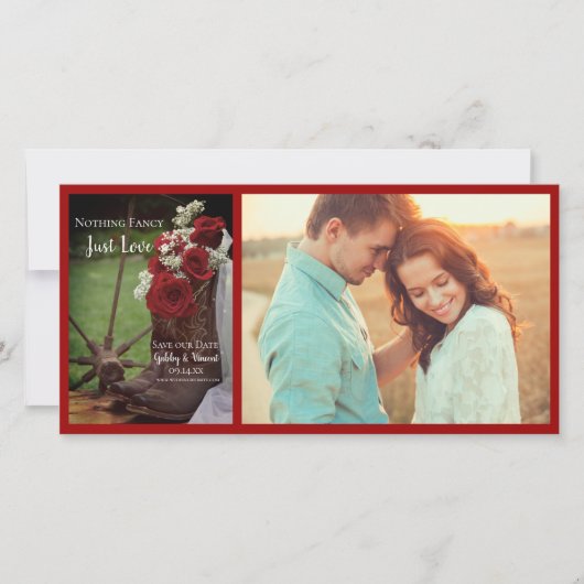 Rustic Red Roses en Cowboy Boots Wedding Save The Date (Voorkant)