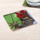 Rustic Red Roses en Cowboy Boots Western huwelijk Kartonnen Onderzetters (Schuin)
