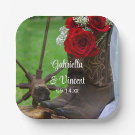 Rustic Red Roses en Cowboy Boots Western huwelijk Papieren Bordje