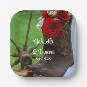Rustic Red Roses en Cowboy Boots Western huwelijk Papieren Bordje