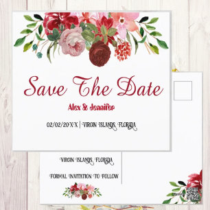 Rustic Red Roses Floral sparen de Datum aankondigi Briefkaart