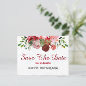 Rustic Red Roses Floral sparen de Datum aankondigi Briefkaart (Staand voorkant)