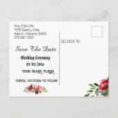 Rustic Red Roses Floral sparen de Datum aankondigi Briefkaart (Achterkant)