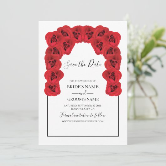 Rustic Red Roses Wedding Save the Date (Staand voorkant)