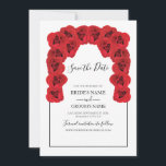 Rustic Red Roses Wedding Save the Date<br><div class="desc">Dit ontwerp is uitgerust met rozenrood. De rode rozen worden gecomplimenteerd door een elegante zwarte rand. De rode tinten van de roos bloemen creëer een rustige florale tuin. De elegante bruiloft bewaart het datumkaartontwerp met moderne elementen. Er zijn ook huwelijksuitnodigingen en andere kantoorbenodigdheden beschikbaar.</div>