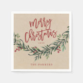 Rustic Red Script Merry KerstGreenery Servet (Voorkant)