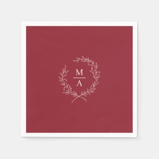 Rustic Red Simple Elegant Laurel Wreate Monogram Servet (Voorkant)