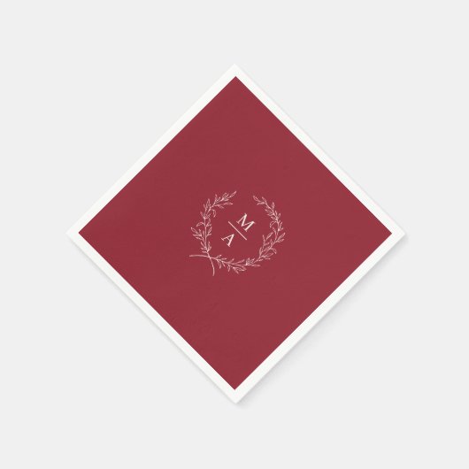 Rustic Red Simple Elegant Laurel Wreate Monogram Servet (Hoek)