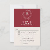 Rustic Red Simple Elegant Monogram RSVP met maalti (Voorkant)