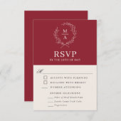 Rustic Red Simple Elegant Monogram RSVP met maalti (Voorkant / Achterkant)