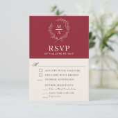 Rustic Red Simple Elegant Monogram RSVP met maalti Kaartje (Staand voorkant)