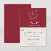 Rustic Red Simple Elegant Monogram RSVP met maalti Kaartje (Voorkant / Achterkant)