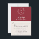 Rustic Red Simple Elegant Monogram RSVP met maalti Kaartje<br><div class="desc">Dit ontwerp biedt een smaakvolle en klassieke keuze in trouwreactiekaarten en biedt een eenvoudige elegantie in de tekstlay-out en klassieke stijl. Een eenvoudige open laurierlaag van geschetste bladeren omringt het monogram initiaal van de bruid en de bruidegom. De elegante maar eenvoudige tekstsjabloon heeft maaltijdselecties die u met uw gewenste ingangen...</div>