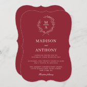 Rustic Red Simple Elegant Monogram Weddenschap Kaart (Voorkant / Achterkant)