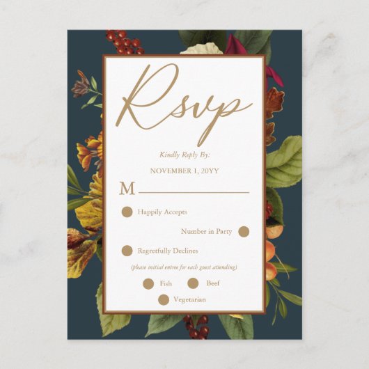 Rustic Red | Sinaasappel Floral Bouquet RSVP Brief Briefkaart (Voorkant)