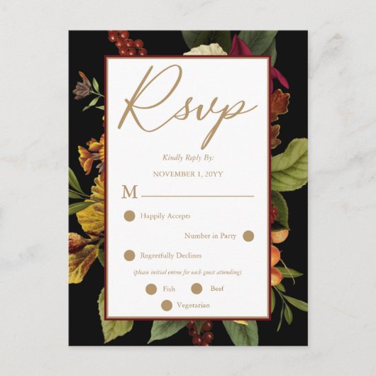 Rustic Red | Sinaasappel Floral Bouquet RSVP Brief Briefkaart (Voorkant)