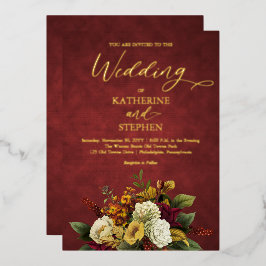 Rustic Red | SINAASAPPEL | Gold Floral Bouquet Wed Folie Uitnodiging