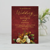 Rustic Red | SINAASAPPEL | Gold Floral Bouquet Wed Folie Uitnodiging (Staand Voorkant)