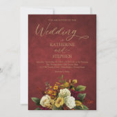 Rustic Red | SINAASAPPEL | Gold Floral Bouquet Wed Kaart (Voorkant)