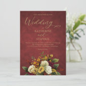 Rustic Red | SINAASAPPEL | Gold Floral Bouquet Wed Kaart (Staand voorkant)