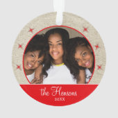 Rustic Red Snowflake Foto met kerstmis Ornament (achterkant)