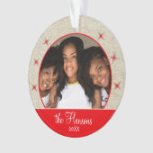 Rustic Red Snowflake Foto met kerstmis Ornament (voorkant)