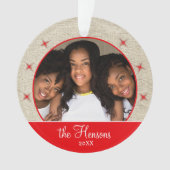 Rustic Red Snowflake Foto met kerstmis Ornament (voorkant)