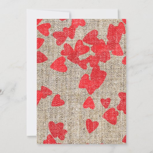 Rustic Red Stamped Heart Burlap Valentijn Party Kaart (Achterkant)