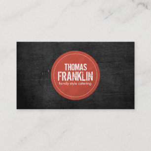 Rustic Red Stamped Logo II op zwarte houtnerf Visitekaartje