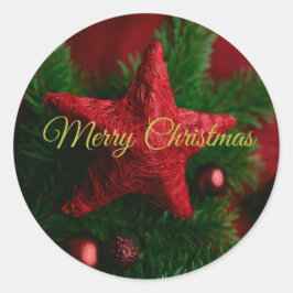 Rustic Red Star op Pin Branch Kerst sticker