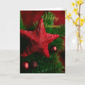 Rustic Red Star op Pine Christmas Wenskaart Kaart (Gele Bloem)