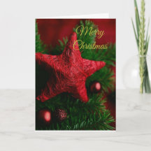 Rustic Red Star op Pine Christmas Wenskaart