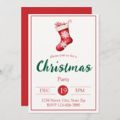 Rustic Red Stocking Holiday Uitnodiging | boerderi (Voorkant / Achterkant)