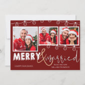 Rustic Red String Lights Vrolijk & Getrouwd Foto Feestdagenkaart (Voorkant)