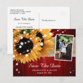 Rustic Red Sunflower Save the Date Photo Briefkaar Aankondigingskaart (Voorkant / Achterkant)