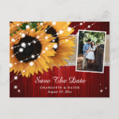 Rustic Red Sunflower Save the Date Photo Briefkaar Aankondigingskaart (Voorkant)