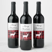 Rustic Red Tartan Plaid Deer Kerstmis Wijn Etiket (Flessen)