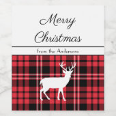 Rustic Red Tartan Plaid Deer Kerstmis Wijn Etiket (Enkel label)