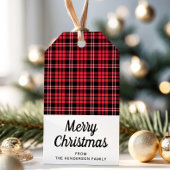 Rustic Red Tartan Pset Merry Kerstmis Cadeaulabel