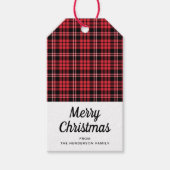 Rustic Red Tartan Pset Merry Kerstmis Cadeaulabel (Voorkant)