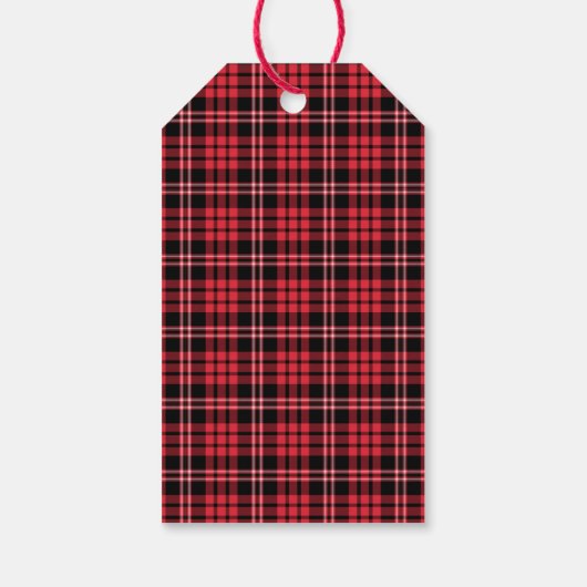 Rustic Red Tartan Pset Merry Kerstmis Cadeaulabel (Achterkant)
